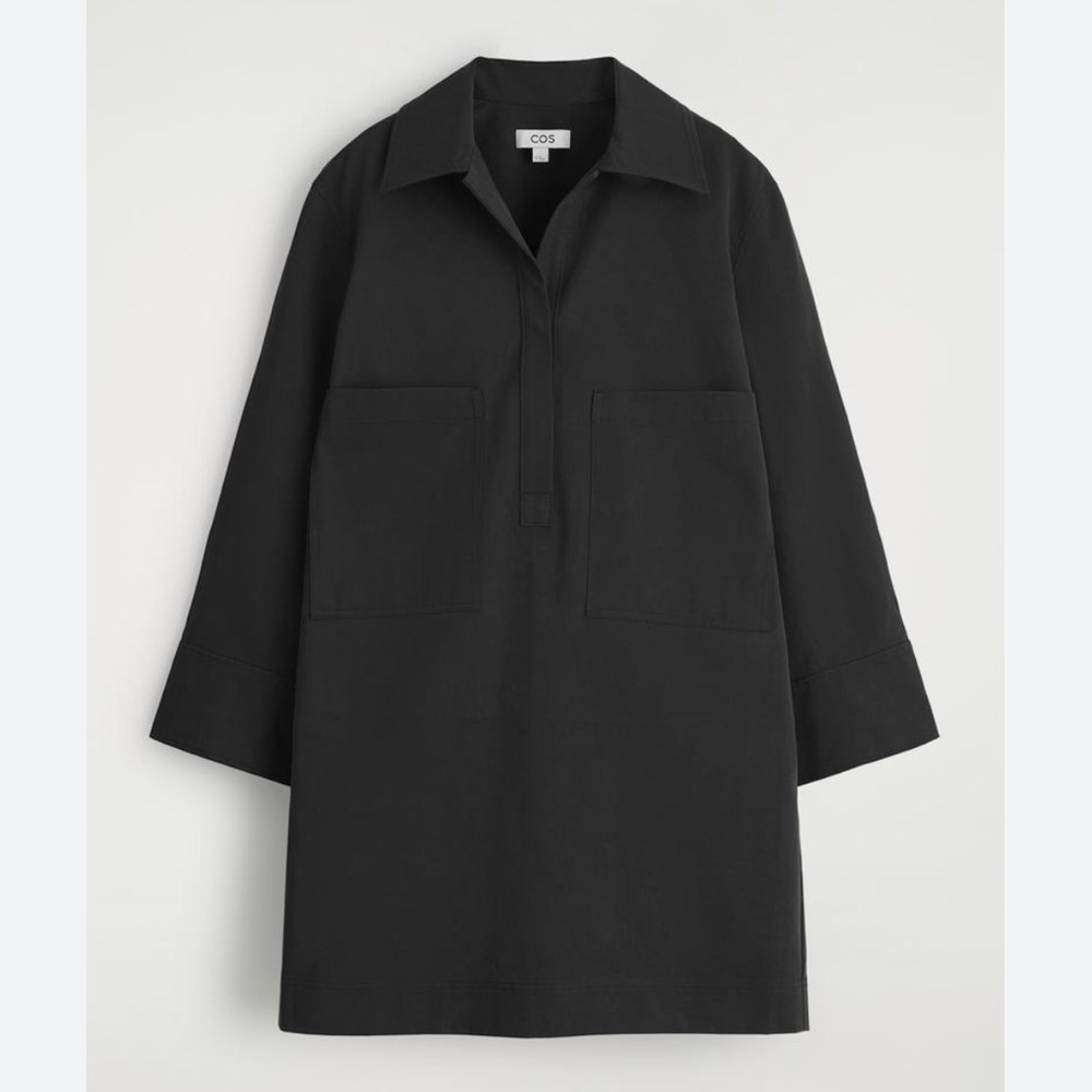 COS Oversized Poplin Puff Sleeve Minimalist Button Shirt Dress Dark Gray Size 8
